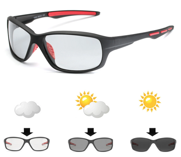 PolarLens Photochromic Polarized Cycling Sunglasses – Red/Black Frame, Multi Lens